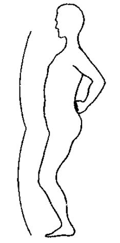  Если в этом положении человек выдвигает свой таз вперед, его колени выпрямля-ются. Он может согнуть колени, только отведя таз назад. Заметно напряжение в нижней части спины, так же как и вдоль задней стороны ног.
